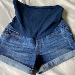 Luxe essentials denim maternity shorts